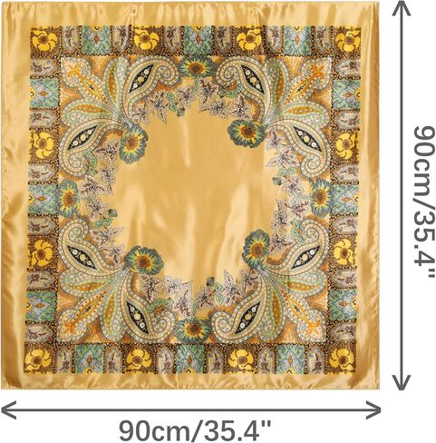 Women's Satin Square Scarf, 35" Large Paisley Symmetric Silk Like Hair Scarf Head Sleeping Wrap Bandanas in Saudi Arabia