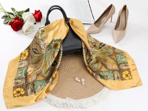 Women's Satin Square Scarf, 35" Large Paisley Symmetric Silk Like Hair Scarf Head Sleeping Wrap Bandanas in Saudi Arabia