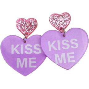 Pingyongchang Cute Love Heart Glitter Acrylic Dangle Earrings for Women Girls Hug Me Be Mine Kiss Me Letter Heart Shape Drop Valentines Day Mother's Day Birthday Day Jewelry Gift