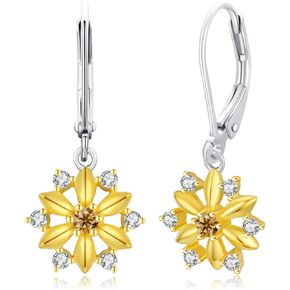 Sunflower Leverback Earrings for Women 925 Sterling Silver Sunflower Cubic Zirconia Daisy Drop Dangle Earrings Sunflower Jewelry Gifts For Women Girls