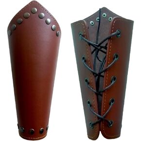 Leather Gauntlet Wristband Wrist Armor Leather Bracers Medieval Vambrace Archery Bracers Viking Arm Guards for Men Women Brown