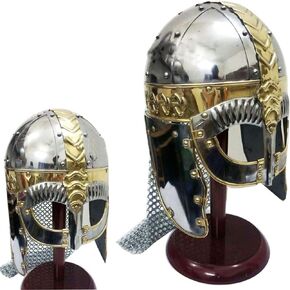 THOR INSTRUMENTS Medieval Viking Wolf Armor Chain Mail Helmet Replica With Stand Rustic Vintage Home Decor Gifts
