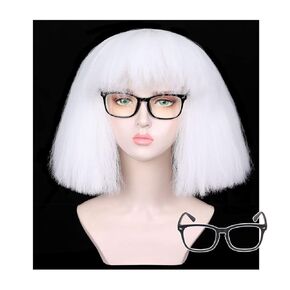 ColorGround Medium Long White Wigs for Women