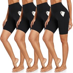 GROTEEN 4 Pack High Waisted Biker Shorts for Women with Pockets - 8'' Tummy Control Workout Running Spandex Yoga Shorts