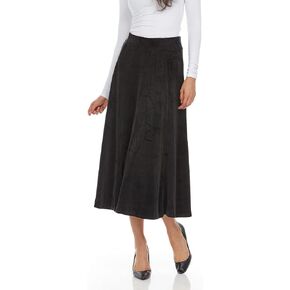 Women’s Velour Midi 33 inch Length Panel Skirt- Elastic Waist Office Pleated Skirt