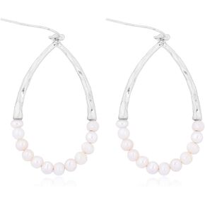 RIAH FASHION Natural Stone Beads Statement Earrings - Cutout Teardrop Open Pear Shape Beaded Drop Dangles, Round Hoops