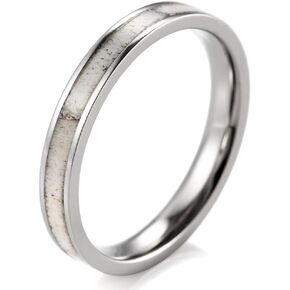 SHARDON Women's 3mm Titanium Ring with Real Deer Antler Inlay