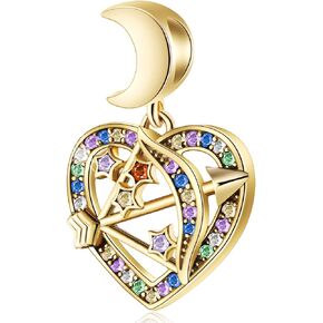925 Sterling Silver I Love You Heart, Lucky Penny 1 Pendant, Best Wife with Crown, 3d Wish Star, Crescent Moon Charm Beads, fits European Charms Bracelet, Gifts for Women/Anniversary/Wifey