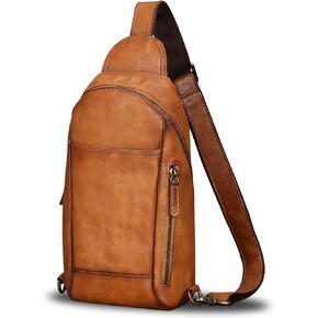 Genuine Leather Sling Bag for Men Crossbody Hiking Backpack Vintage Handmade Chest Shoulder Daypack Fanny Pack