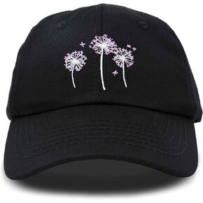 Floral Dandelion Hat Womens Embroidered Baseball Cap Black