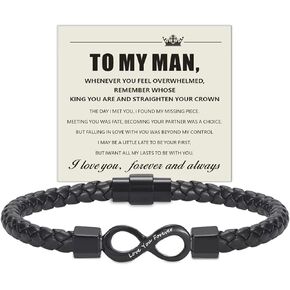 To My Man, I Love You Forever & Always Infinity Leather Bracelet, Mens Stainless Braided Leather Bracelet with Magnetic Clasp, Christmas Birthday Valentine's Day Gifts for Men Boyfriend Husband in Saudi Arabia