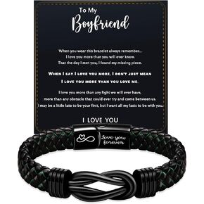 Gifts for Dad Boyfriend Son Grandson Husband Brother Leather Bracelet for Men Inspirational Dad Gifts for Fathers Day Infinity Bracelet for Men I Love You Gifts for Him Granduation Jewelry