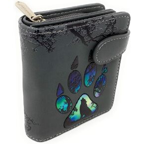 Shag Wear Small Wolf Paw Women's BiFold Wallet Dark Grey Vegan Leather …