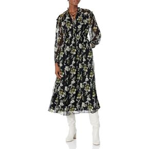 Shoshanna Women's Arya Olive Leaf Floral Print Long Sleeve Midi Dress