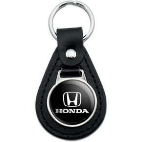 GRAPHICS & MORE Black Leather Honda Logo Keychain