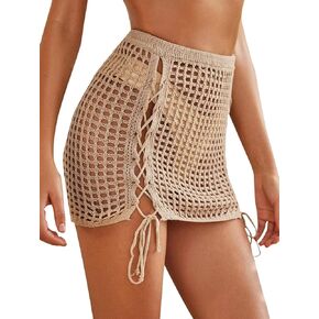 Jumppmile Women's Crochet Sheer Swimsuit Beach Mini Skirt Bikini Cover Up Skirt