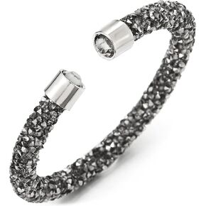 COOLSTEELANDBEYOND Sparkling Grey Rhinestones Elastic Adjustable Cuff Bangle Bracelet for Women