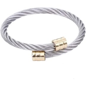 Adjustable Style Stainless Steel Twisted Cable Cuff Bangle Bracelet for Women