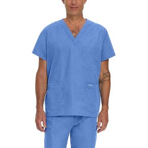 Essentials Relaxed Fit 5-Pocket V-Neck Scrub Top for Men 7489