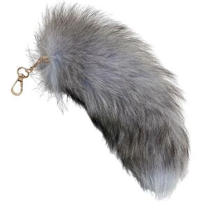 Fox Tail Keychain - Faux Fur, Soft Key Ring - Gift for Fox/Wolf Cosplay, Fairy Costumes, Coat & Hat Accessories (1PC, Grey, 30cm)
