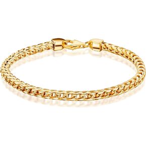 PORI JEWELERS 18K Gold over 925 Sterling Silver Italian Solid 3.5mm Square Box Link Franco Chain Bracelet for Men - Made in Italy