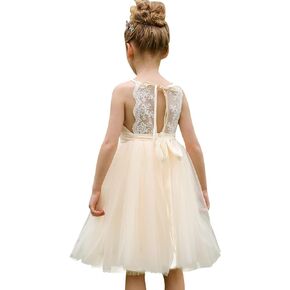 Abaowedding Lace Back Flower Girl Dress Kids Summer Wedding Birthday Hoilday Tea Party Dress