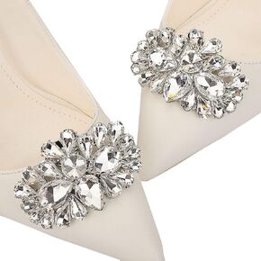 Missgrace Fashion Wedding Bridal Luxury Elegant Crystal Shoe Clips Removable Rinestone Shoe Buckles Decorative Shoe Accessories for Women 2Pcs