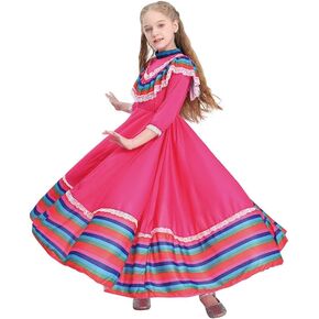 فستان مكسيكي للفتيات والأطفال فستان الأميرة دي مايو فييستا زي الهالوين وبلوزة سينوريتا وتنورة رقص in Kuwait