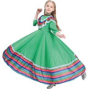 Mexican Dress for Girls Kids Tradition De Mayo Fiesta Princess Dress Halloween Costume Senorita Blouse Dance Skirt