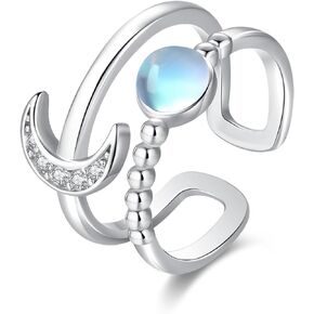 Moon Ring 925 Sterling Silver Moonstone Ring Adjustable Open Rings Moon Moonstone Jewelry Gifts Engagement Anniversary Birthday for Women Girls
