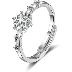 Thin CZ Snowflake Adjustable Rings for Women Teen Girls Dainty Sterling Silver Plated Statement Wrap Band Flower Rings Fashion Expandable Knuckle Finger Rings for Girlfriend Bff Daughter Xmas