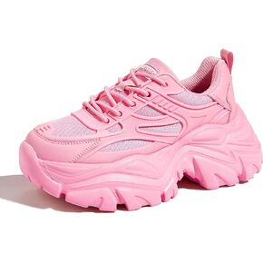 LUCKY STEP Chunky Sneakers for Women Platform Tennis Fashion White Dad Shoes Mesh Breathable Casual Wedge Lace Up Walking Sneakers