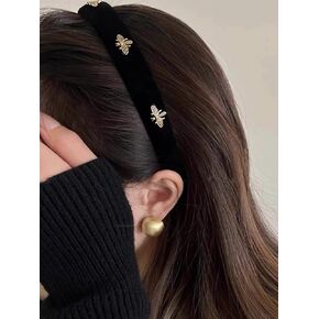 TERSE Black Velvet Headband for Women White Pearl Head Band Cute Designer Headband Fashion Hair Accessories Vintage Women Holiday Headbands Elastic Hair Bands for Women's Hair in Kuwait