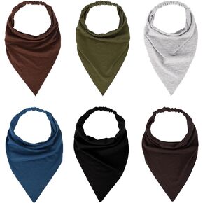 MapofBeauty 13 Inch 6 Pieces Soft Elastic Scarf Triangle Non Slip Bandana Head Scarves Headband (Deep Coffee/Dark Green/Gray/Brown/Blue/Black)