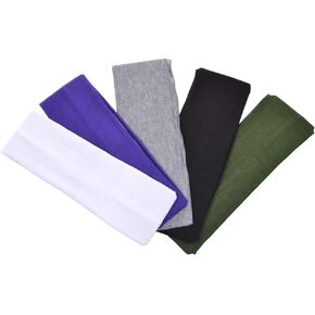 Stretchy Cotton Yoga Sport Headband, Assorted Dark Colors, 5 pack