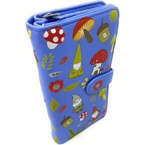 Shag Wear Gnome Forest Mushroom Large Wallet for Women and Teen Girls Vegan Faux Leather Blue 7"