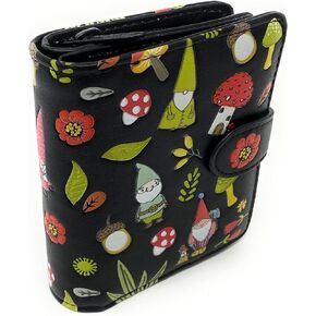Shag Wear Gnome Forest Mushroom Medium Women's Wallet Faux Leather Black