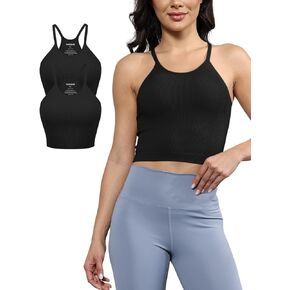 Women's Crop Tank Tops 3-Pack Y2K Ribbed Knit Strap Seamless Camisole Workout Gym Yoga Soft No Pad Camis