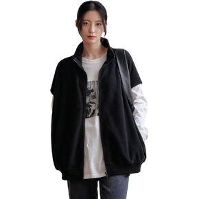 SweatyRocks Women's Zip Up Cap Sleeve Fleece Vest Coat Collar Drop Shoulder Outwear