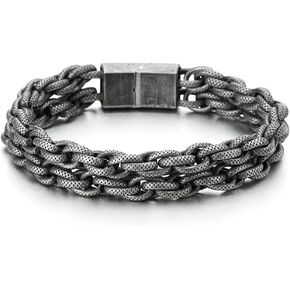 COOLSTEELANDBEYOND Mens Stainless Steel Double-Row Interwoven Link Chain Bracelet, Old Metal Finishing