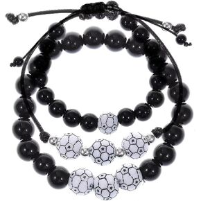 3 Pcs Ball Charm Bracelet Set Beads Adjustable Braided Bracelets Sport Theme Birthday Party Jewelry Gifts for Women Men