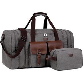 Large Canvas Travel Duffle bag Weekender overnight Bag Carry on bag for Men With Free Toiletry bag HB-23 (Grey)