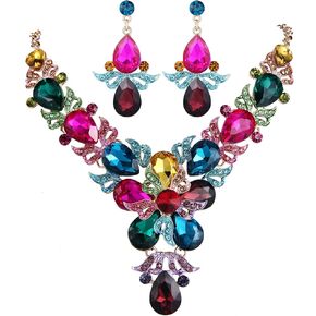 EVER FAITH Rhinestone Crystal Elegant Wedding Flower Leaf Teardrop Necklace Earring Set