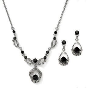 Mariell Jet Black Vintage Crystal Necklace and Earrings Wedding Jewelry Set for Brides, Bridesmaids, Prom