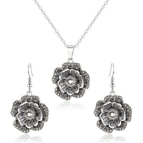 EleQueen Rhinestone Crystal Enamel Flower Necklace Earrings Set 18K Gold Plated Hypoallergenic Jewelry Sets Gift for Women Girls