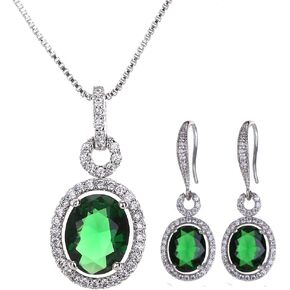 AMYJANE Rhinestone Jewelry Set for Women Bridesmaid Bridal Wedding Jewelry Silver Plated Cubic Zirconia Crystal Oval Halo Necklace and Dangle Earrings Set Costume Jewelry Gift Girls Mom Wife Lady