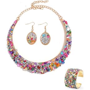 حجر الراين طوق الذهب قلادة معدنية للنساء بيان الياقات القلائد مجموعات إكسسوارات المجوهرات in Kuwait