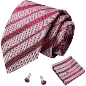 3Pcs Classic Necktie Set for Men Silk Stripe Plaid Tie Handkerchief Cufflinks Wedding Business party