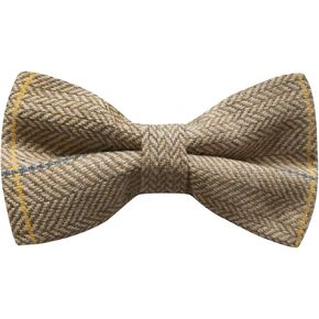 King & Priory Luxury Light Oak Herringbone Check Bow Tie, Tweed