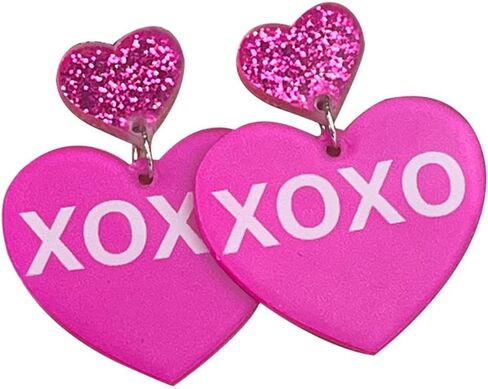 Pingyongchang Cute Love Heart Glitter Acrylic Dangle Earrings for Women Girls Hug Me Be Mine Kiss Me Letter Heart Shape Drop Valentines Day Mother's Day Birthday Day Jewelry Gift in Saudi Arabia